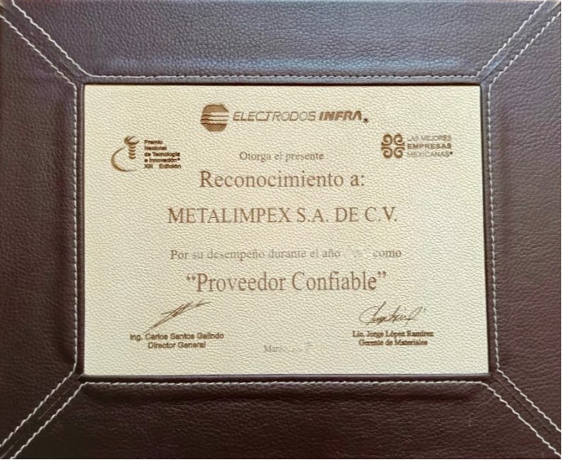 Reconocimiento a Proveedor 2015 — Electrodos Infra